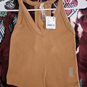 Free People Ribbed V-Neck Tank Top in Camel